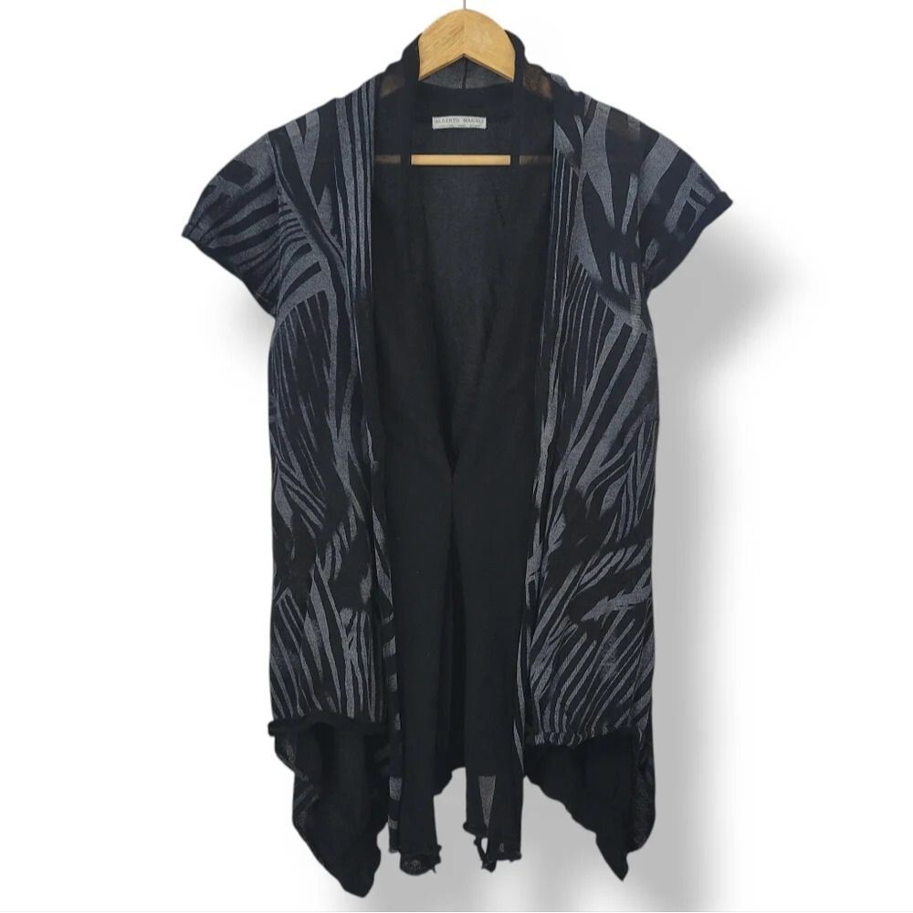 Alberto Makali Open Front Asymmetrical Hem Knit Sweater Cardigan in Black Size S